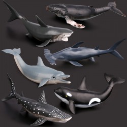 軟質大號仿真鯊魚鯨魚模型玩具海洋動物生物大白鯊座頭鯨水族道具